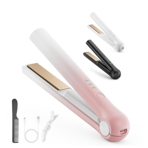 ヘアアイロン ストレートアイロン コードレス 【2026年最新 電動車級パワーバッテリー&革新収納口ック&三重安全認証】2WAY ストレート＆カール 17mm 持ち運び便利 167g超軽量 3Dフローティングプレート USB充電式 160℃～200℃プロ仕様 3段階温度調整 10秒立ち上がり 家庭/旅行/出張/男女兼用/海外対応 ヘアクリップ+くし+充電ケーブル セット 日本語取扱書