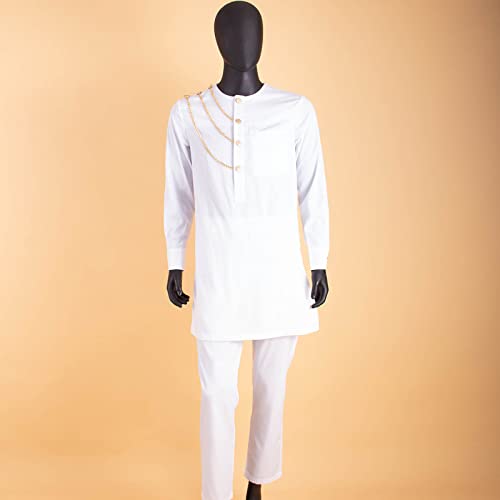 Bazin Riche African Men Clothing Single Breasted Jacket with Chain and Down 2 Piece Set Kaftan Outwear Plus Size2