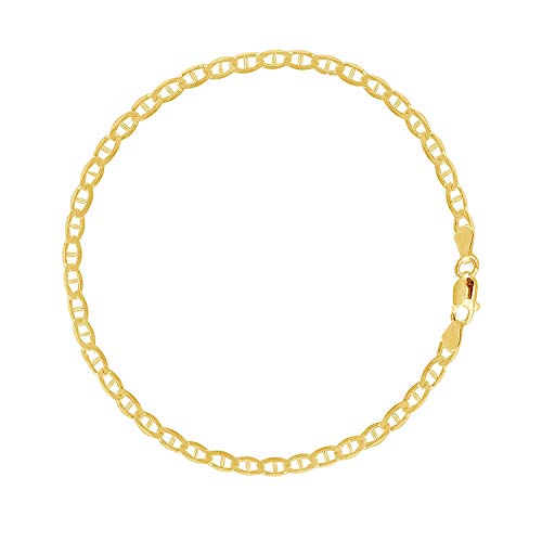 10K Solid Yellow Gold Mariner Link Anklet, (10")3