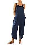Jacansi Womens Casual Overalls Strap Sleeveless Pockets Long Playsuit Jumpsuit Dungarees Navy Blue L