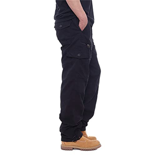 Men's Full Elastic Waist Casual Cargo Pants Men Relaxed Fit Lightweight Work Pant Stretch Twill Cotton Jogger Pants (Large,Black)