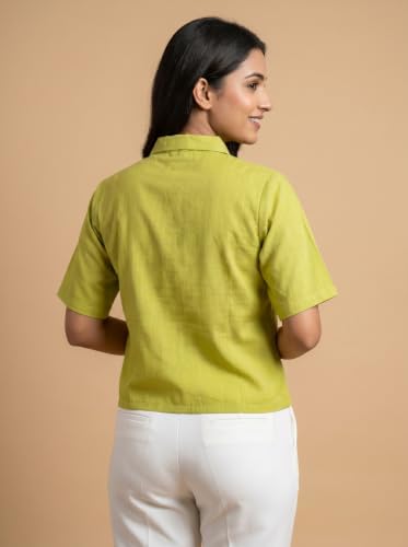 Image of Stylish Women's Embroidered Shirts | Geometric Pattern Half Sleeve Collared Button-Up Casual Shirt for Women