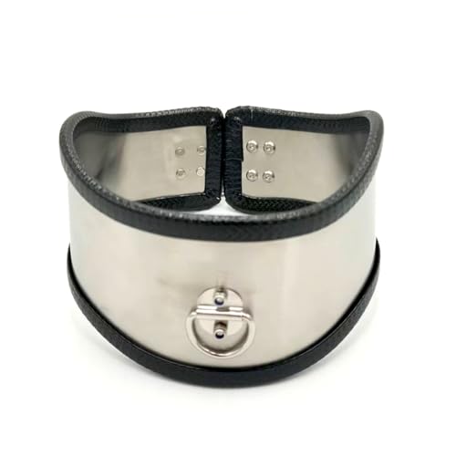 Collier verrouillable en acier inoxydable BDSM réglable avec anneau