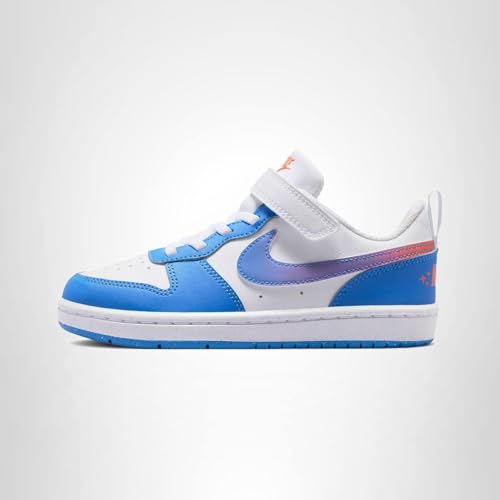 Nike Little Kid's Court Borough Low Bball, White/Blue Crystal-Bright Violet, 3Y