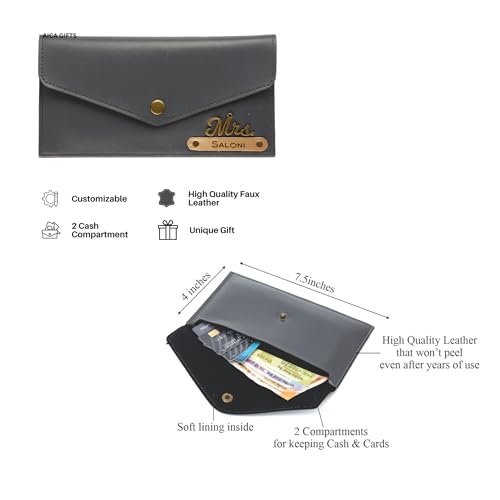 Image of AICA Personalised Name & Charm Womens Leather Combo Gift Set (Grey) | Gifts for Women| Customised Gift Hamper for Woman