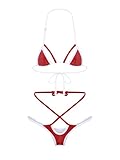 YiZYiF Women's Two - Piece Micro Bikini Lingerie Set Halter Lace - up Exotic Beachwear Nightwear Red Small