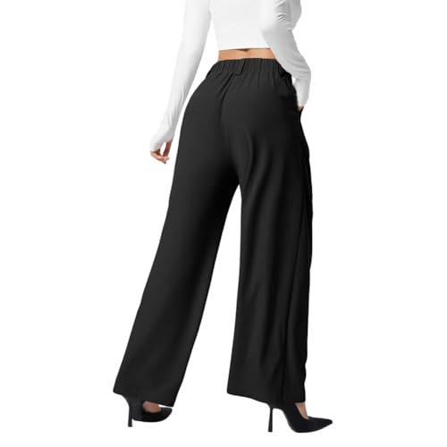Women's Wide Leg Pants Elastic High Waisted Casual Waffle Palazzo Pants Trousers with Pockets2