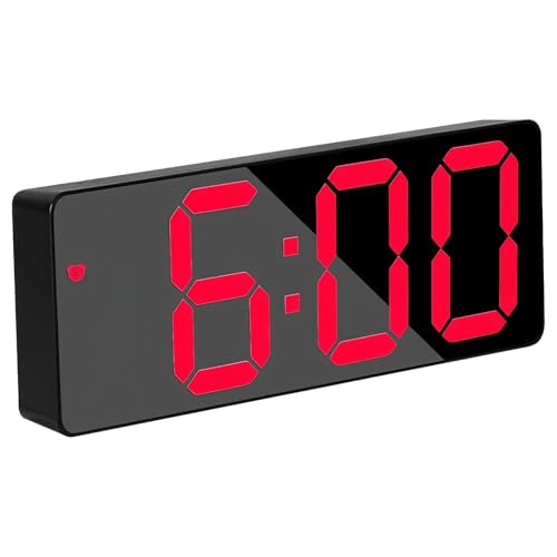 Chewtoyo Reloj despertador LED, diseño moderno con acabado de espejo, pantalla digital grande, batería y enchufe, brillo ajustable, perfecto para el hogar y la oficina