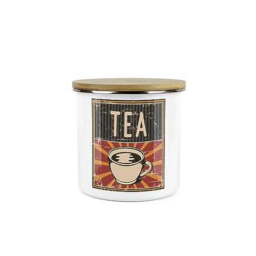 Image of Purely Home Retro 1950s Style Tea Canister - White Metal Enamel Kitchen Medium Sized Food Storage Container