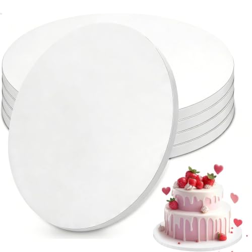 Tlczrva 5 Stück Tortenplatte Weiße Runde Tortenteller 25 cm Cake Board 12 mm Dicke Wiederverwendbare Kuchenplatte aus Wellpappe Tortenboden für 6-9 Inch Kuchen und Desserts
