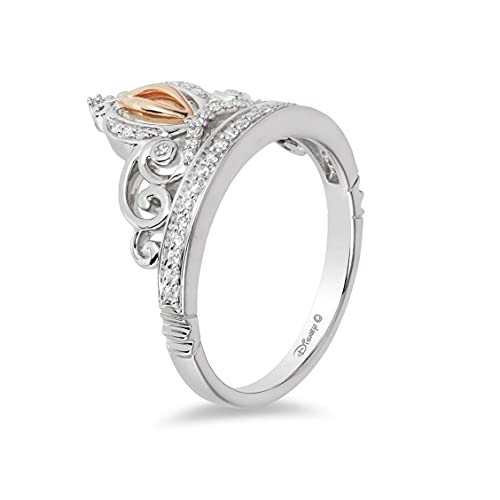 Jewelili Enchanted Disney Fine Jewelry Sterling Silver and 10K Rose Gold 1/6 CTTW Cinderella Tiara Ring3