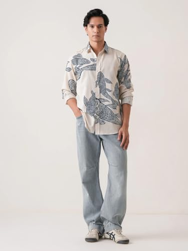 Image of Pinkmint Men Printed Cotton Flex Shirt | Stylish Designer | Regular Fit Floral & Abstract Print Shirt for Men (Available in Plus Size)