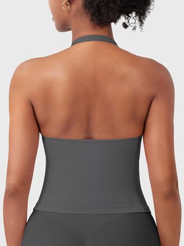 Image of YEOREO SoftHue Women's Impact Halter Tank Top Longline Backless Scoop Neck Built-in Bra Sports Workout Gym Crop Top