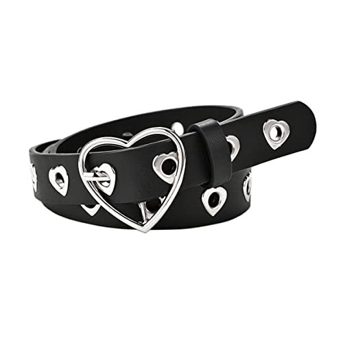 Heart Shape Grommet Leather Belt Punk Rock Studded Belt Goth Jeans Belt for Women Men with Zinc Alloy Buckle