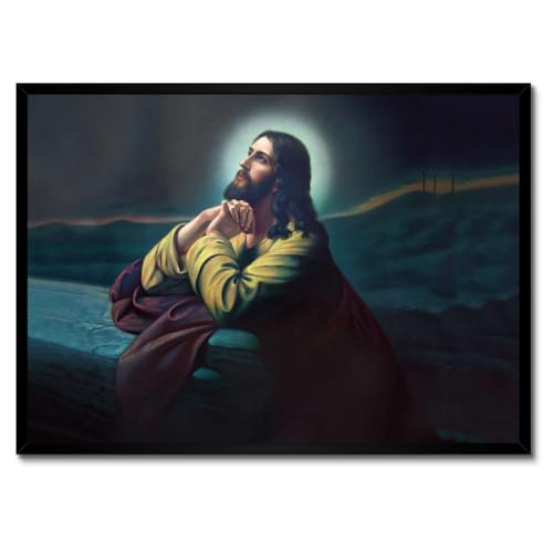 Poster décoration murale Jésus jardin cadre blanc 70x50 tableau prière chambre salon
