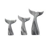 Deco 79 Marble Whale Decorative Sculpture Tail Home Decor Statues, Set of 3 Accent Figurines 9", 7", 6" H, Gray