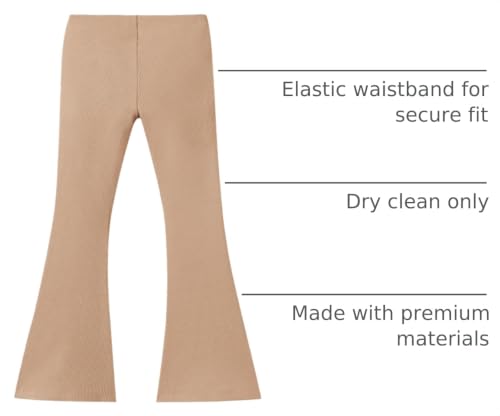 Image of Haloumoning Girls Kids Elastic Waist Ribbed Flare Split Bottom Pants Stretch Casual Long Pants(5-14Y) Khaki