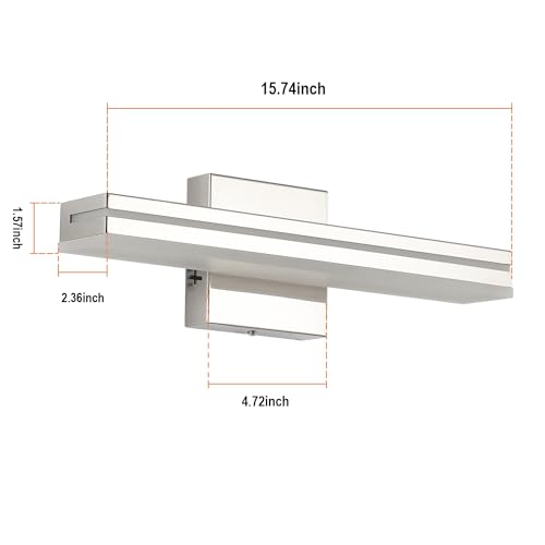 Image of SineRise LED Modern Bathroom Vanity Light Fixtures (16-Inch, 3000K /4000K /6000K, Dimmable), Chrome Modern Acrylic Bathroom Wall Lighting Fixtures Over Mirror