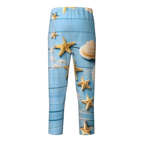 Pajama Pants Pajama Bottoms with Elastic Waistband Sleepwear Lounge PantsShell Starfish Blue Wooden2