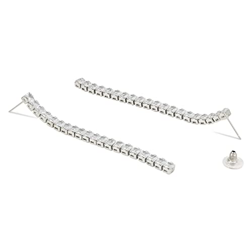 Image of I Jewels Valentines Special Sparkling Glamorous Silver Plated CZ and American Diamond Tassel Drop Fashionable Earrings for Women /Girls (E3117-118S)