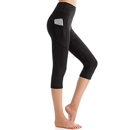 SINOPHANT Yoga broek met zakken, buikcontrole, gym sport workout hardloopbroek, hoge taille legging voor vrouwen (2-zwart bijgesneden, S)