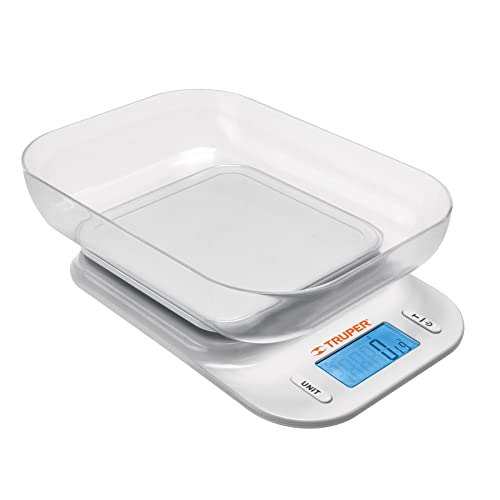 Truper BASE-5T, Báscula digital con tazón para cocina 5kg precisión desde 1g