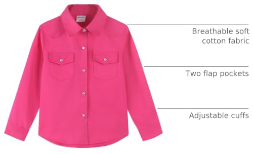 Image of Noomelfish Girls Long Sleeve Western Pearl Snap Button Down Shirt Cowgirl Outfits Blouse Tops (5-14 Years)