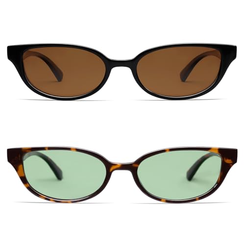 Image of VANLINKER Retro Semi Oval Polarized Sunglasses for Women Men Trendy Small 90s Style Vintage Narrow Rectangle Frame VL9833
