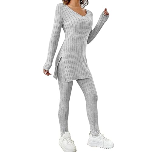 MODSGUE Traje de punto de dos piezas para mujer, para otoño e invierno, camiseta de manga larga y chándal para el aire libre, para el tiempo libre, lounge out, traje de punto, traje de casa, conjunto
