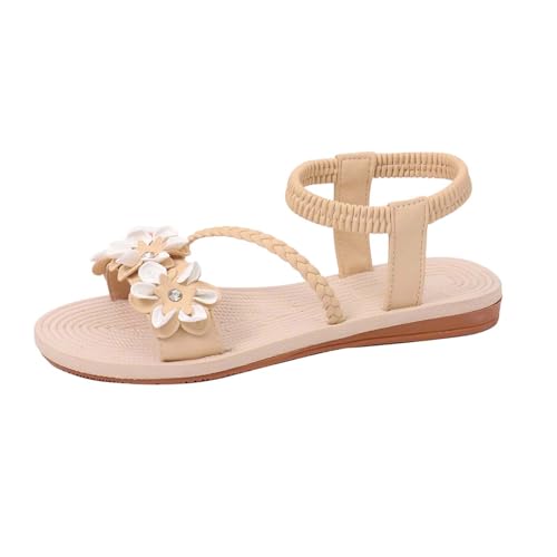 Sandalias para mujer, suela plana, sin dedos, estampado floral, cómodos zapatos de uso diario, construcción ligera, aspecto veraniego, sandalias transpirables, zapatos de verano para el tiempo libre