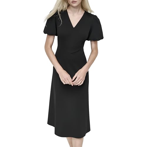 Image of DKNY Women's Bubble Sleeve V-Neck Fit & Flare Mini Dress