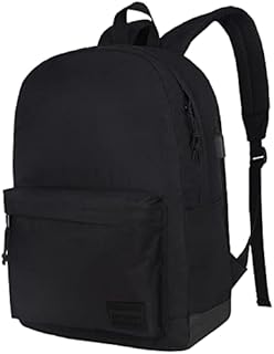 SUPACOOL Lightweight Casual Laptop Backpack with USB Charging Port For for Men and Women, School Bookbag for College (Full Black)…