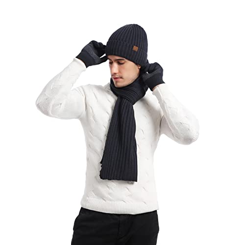 Insun Conjunto masculino de cachecol e luvas de malha 3 em 1 cachecol térmico de inverno forrado com