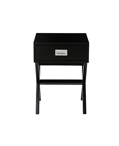 Glitzhome Modern Nightstand With Drawer X-Leg Square Black End Side Table Bedside Table For Bedroom Living Room Small Space Accent Table, 21.85”H #TOP4