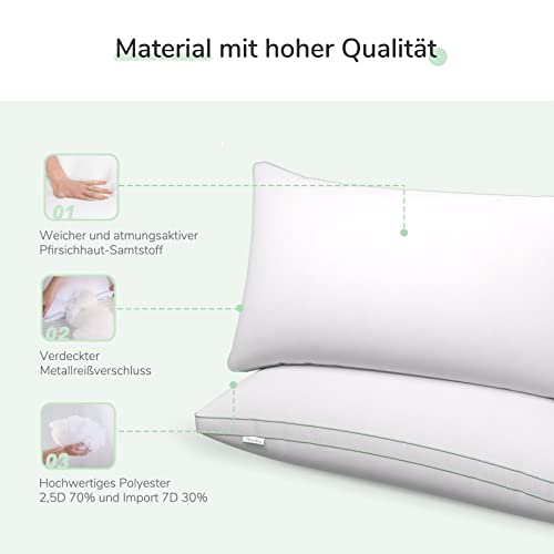 Novilla Kopfkissen 40x80 2er Set, 1960g(980gx2) Höhenverstellbares Kissen Rechteckig Schlafkissen Weiß Bettkissen mit Reißverschluss Waschbarer Kopfkissenbezug - Image 3