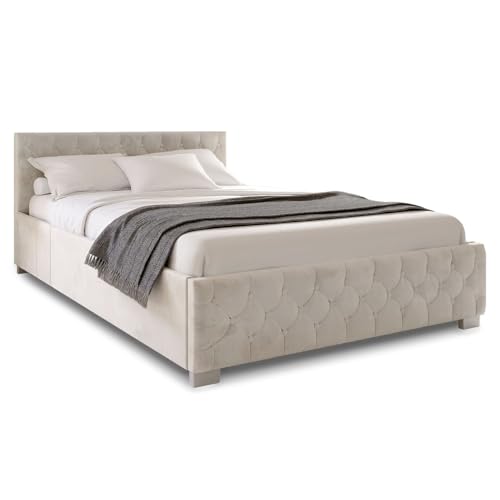 Juskys Polsterbett Nizza 140x200 cm Samt mit Stauraum, LED Beleuchtung &...