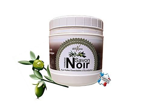 déliKtess® - Savon noir traditionnel à l'Eucalyptus - en pâte 1000 ml - Hammam et spa - Fabriqué en France
