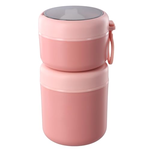 QINGZY Thermos per Alimenti Caldi, 530ml+290ml Contenitore Termico per Alimenti Caldi, Freddi, Doppio Strato, 304 Acciaio Inossidabile, Tazza da Cereali con Cucchiaio per Scuola, Ufficio (Rosa)