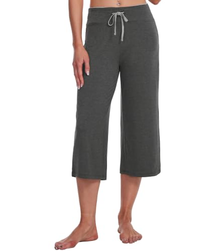 Image of WiWi Bamboo Viscose womens capri pants Wide Leg Pajama Super Soft Lounge knit Sleep shorts Cooling Pj Bottoms S-XXL