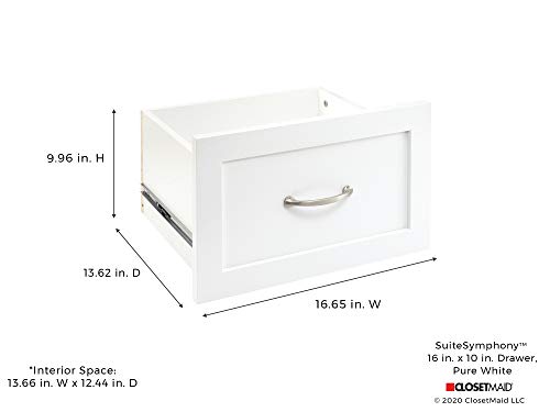 Image of ClosetMaid SuiteSymphony Wood Closet Drawer, Add On Accessory, Shaker Style, For Storage, Closet, Clothes, 16.65 inch x 9.96 inch Size for 16 in. Units, Pure White