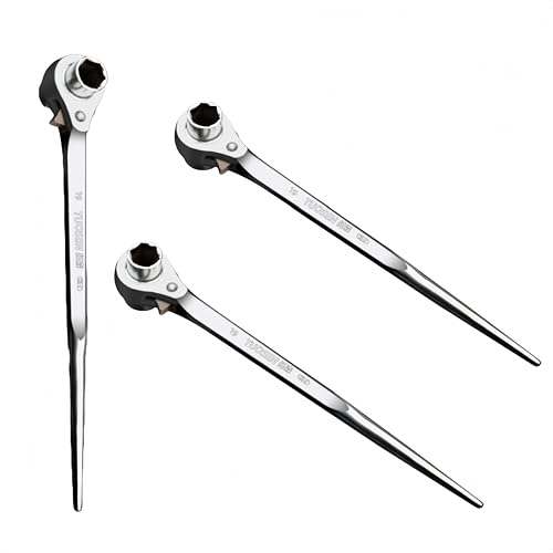 HJYDGJ Lot de 2 clés à cliquet réversibles 19/22 mm pour construction d'échafaudage, clé à cliquet à cliquet droite/gauche double hexagonale, clé à...