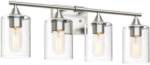 Image of 4-Light Bathroom Light Fixtures,Brushed Nickel Vanity Lighting Fixtures,Modern Wall Lighting Sconces for Mirror Bedroom Living Room Vanity Table Hallway