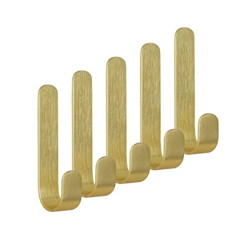 BoBoU Ganchos autoadhesivos de pared de latón robusto, ganchos de cobre, montaje en pared sin agujeros, ideal para puertas, armarios, baños, cocinas, duchas, etc. (5 unidades) Cover