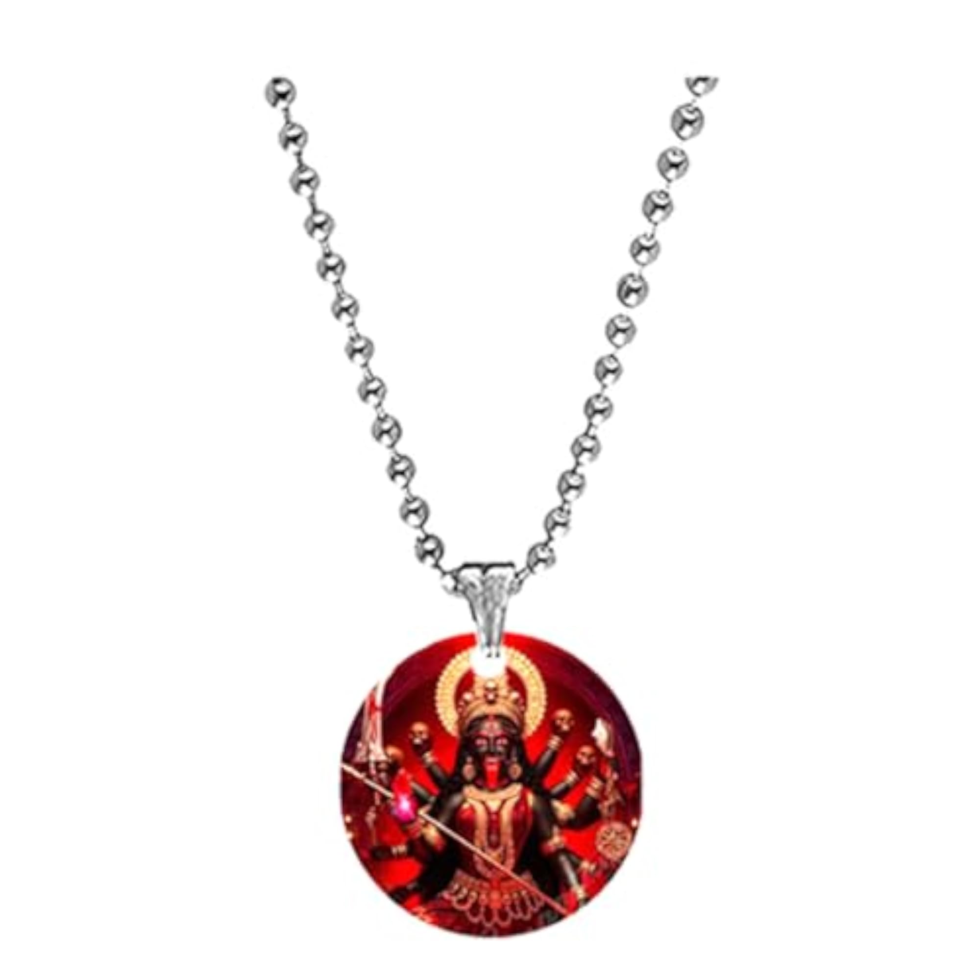 Kali Mata Mahakali Red Acrylic Pendant with Bead Chain