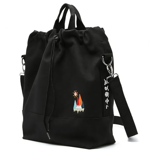 Image of Women Canvas Tote Handbags Casual Shoulder Work Bag Crossbody Bag with Sunshine Embroidery
