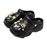 Generisch Atmungsaktive Plateau-Clogs für Damen und Herren, Unisex, Bequeme Slipper, Freizeitschuhe mit Zubehör für den Alltag, alle Jahreszeiten (Black, 35-36)