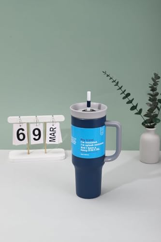 Image of Zephorus Personalized Stainless Steel Triple Layer Insulated Travel Tumbler with Spill Resistant Lid, Straw, and Carry Handle, BPA Free, 40 oz, (1200ml Blue)