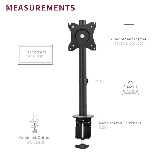Image of BIG VUE Height Adjustable Monitor Arm | Desk Mounted Stand for 13 to 38 Inch LED /LCD TV, Monitor | +90 to -90 Degree Tilting Angle, 360 Degree Swivel | Load Capacity Upto 9 Kg