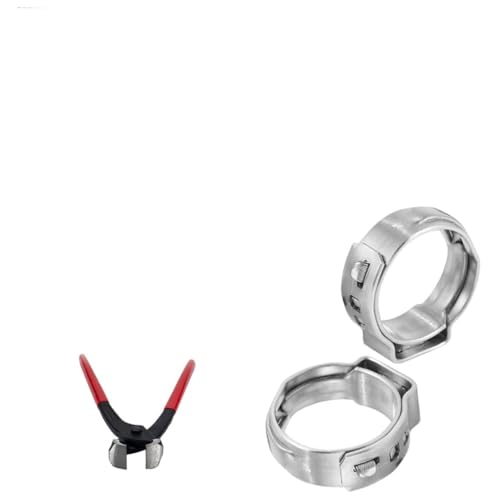 FELTECHELECTR 130pcs Stainless Steel Hose Clamp Set Heavy Duty Pliers Single Ear Hose Clamps for Home Automotive and Industrial Use