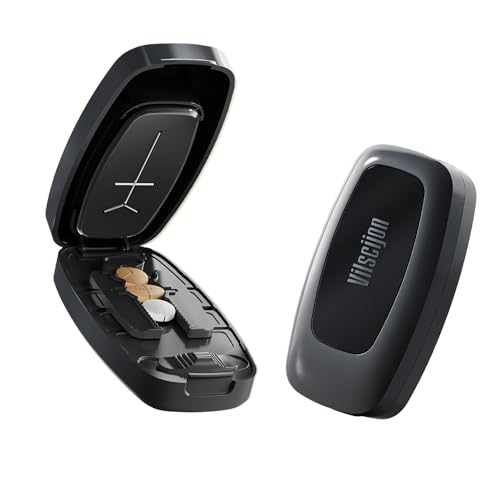 Pill Cutter Splitter for Small and Tiny Pills - Pill Cutter 1/4 - Accurately Cuts Multiple Pills - Easy Open Snap Button. Detachable Nonslip V-Shaped Pad. Wrap-Around Blade Guard. Back Storage (Black)